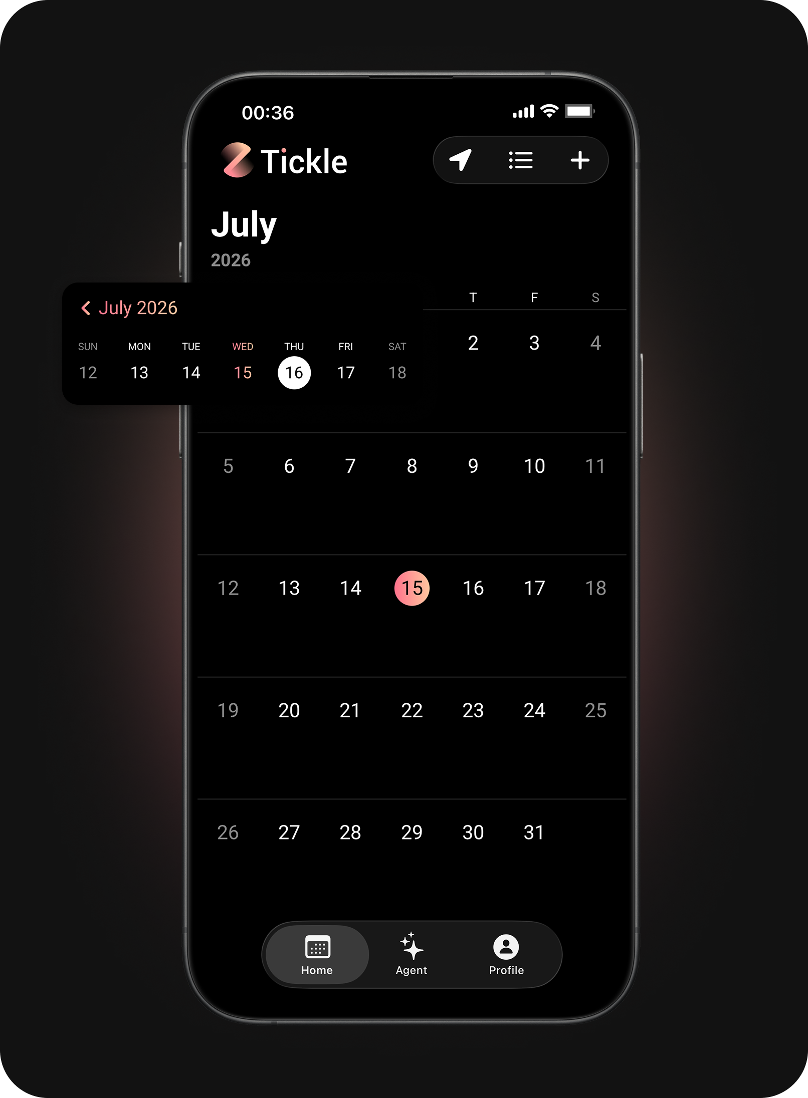Tickle calendar view with upcoming alarms